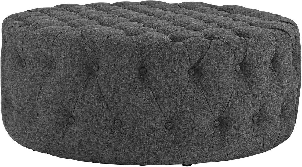 ModwayEEI-2225-GRYAmourFabric Upholstered Button-Tufted RoundOttomanGray
