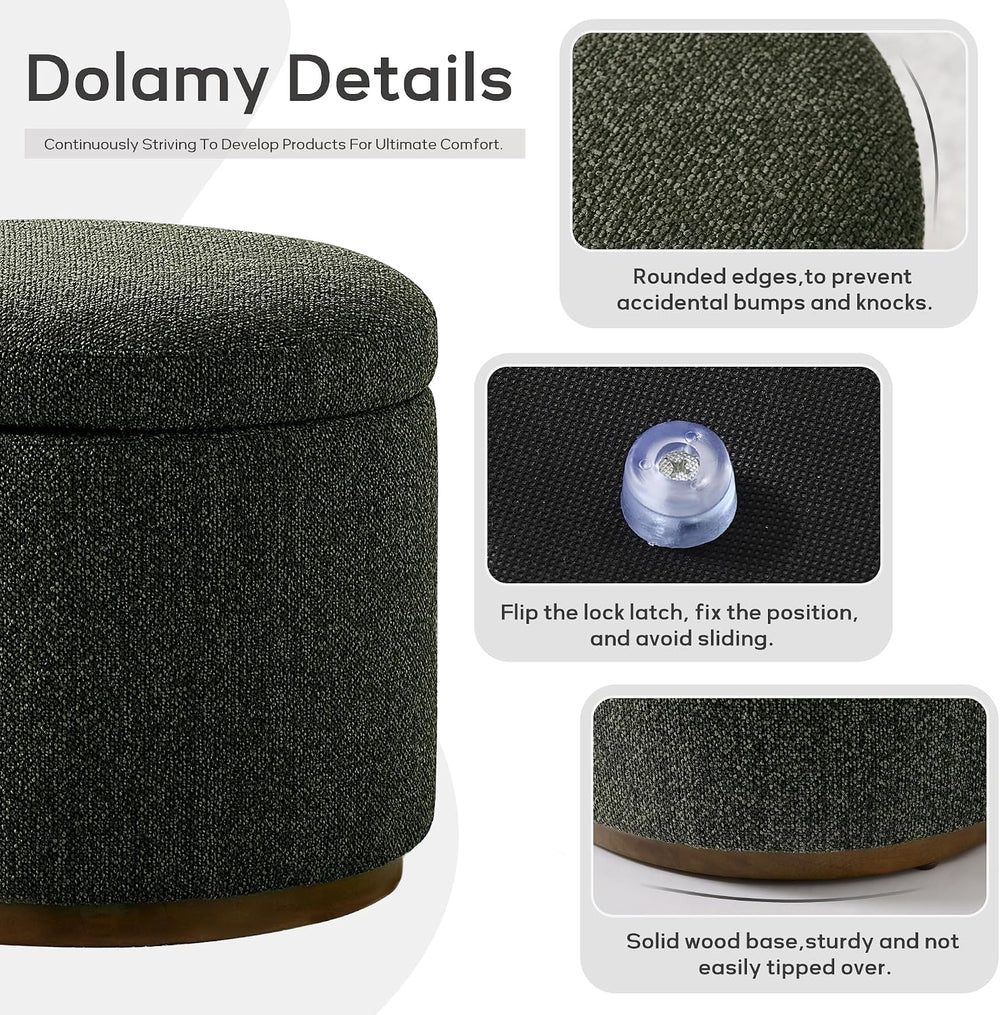 Round Storage Ottoman, 20" Boucle Ottoman Foot Rest Stool (Green)