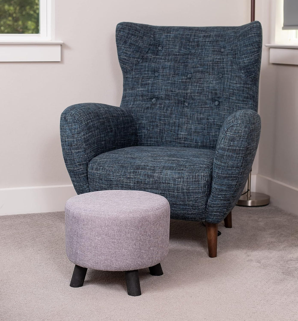 BIRDROCK HOME Grey Linen Foot Stool Ottoman – Soft Compact Round Padded Seat ...