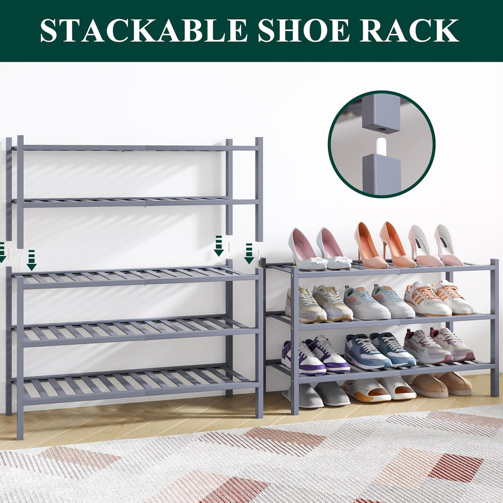 Smiry Bamboo Shoe Rack for Closet, 4 Tier - 26.77" Wide, Grey