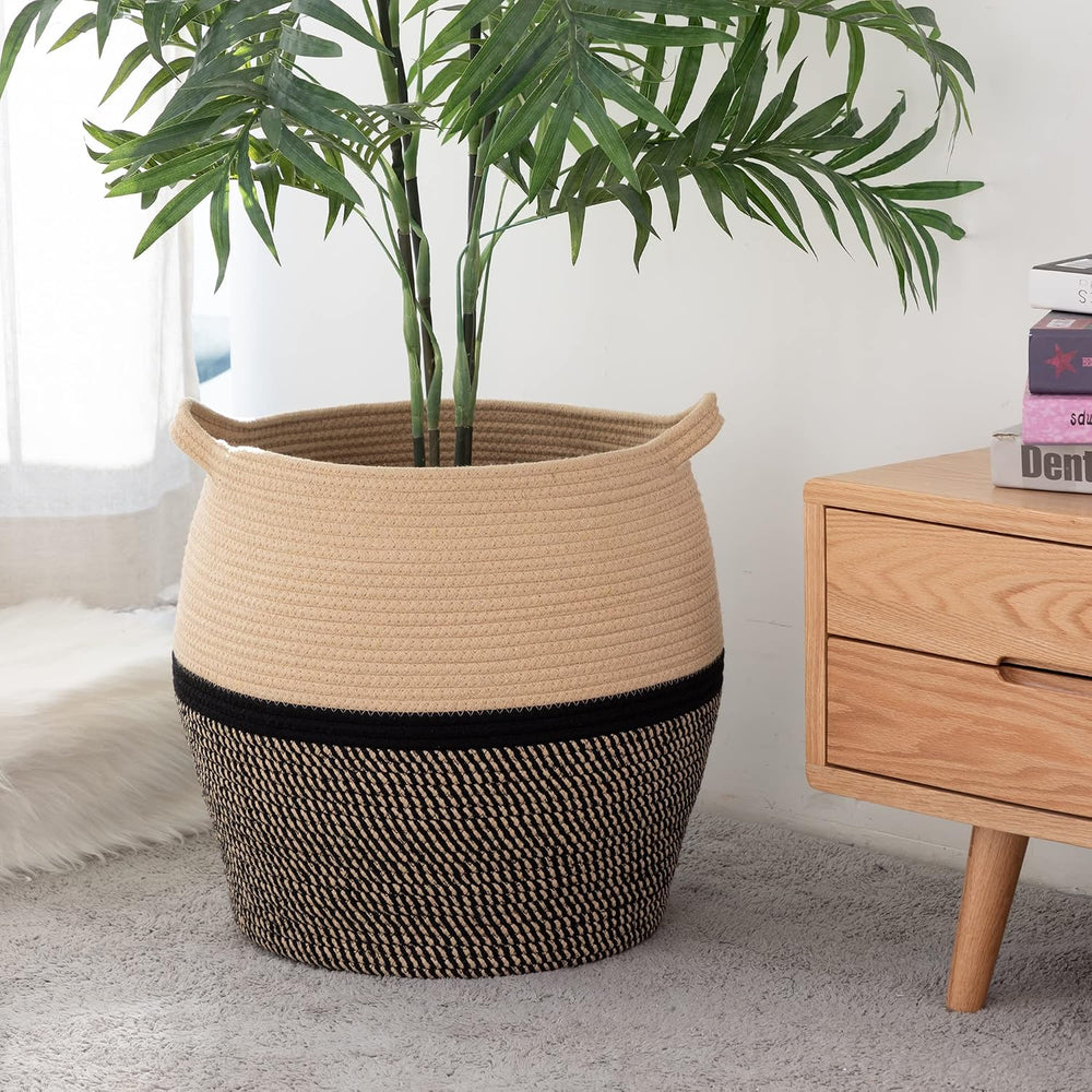 KAKAMAY Woven Cotton Rope Basket, Large Round Storage Basket, Foldable Laundr...