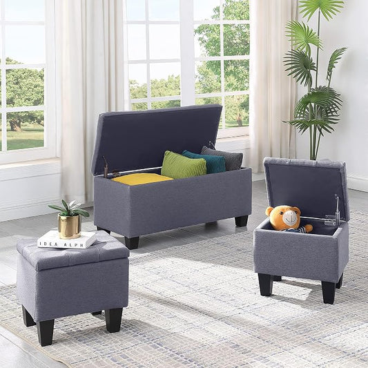 Hinged Storage Ottoman Set of 3 - Image 2