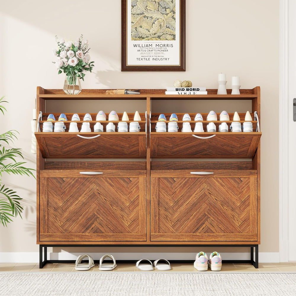 47.2" Shoe Cabinet Storage for Entryway, Narrow Wood Shoe Organizer with...