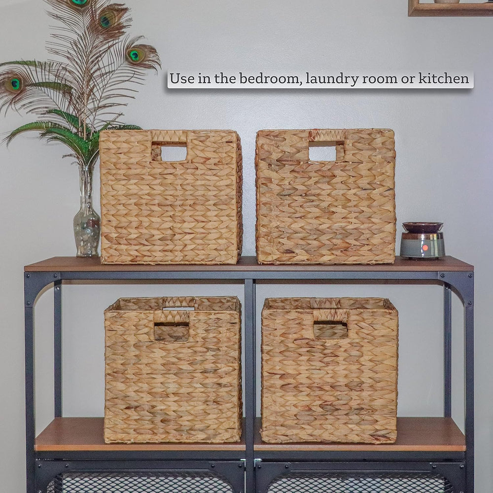 Trademark Innovations Foldable Hyacinth Storage Baskets with Iron Wire Frame ...