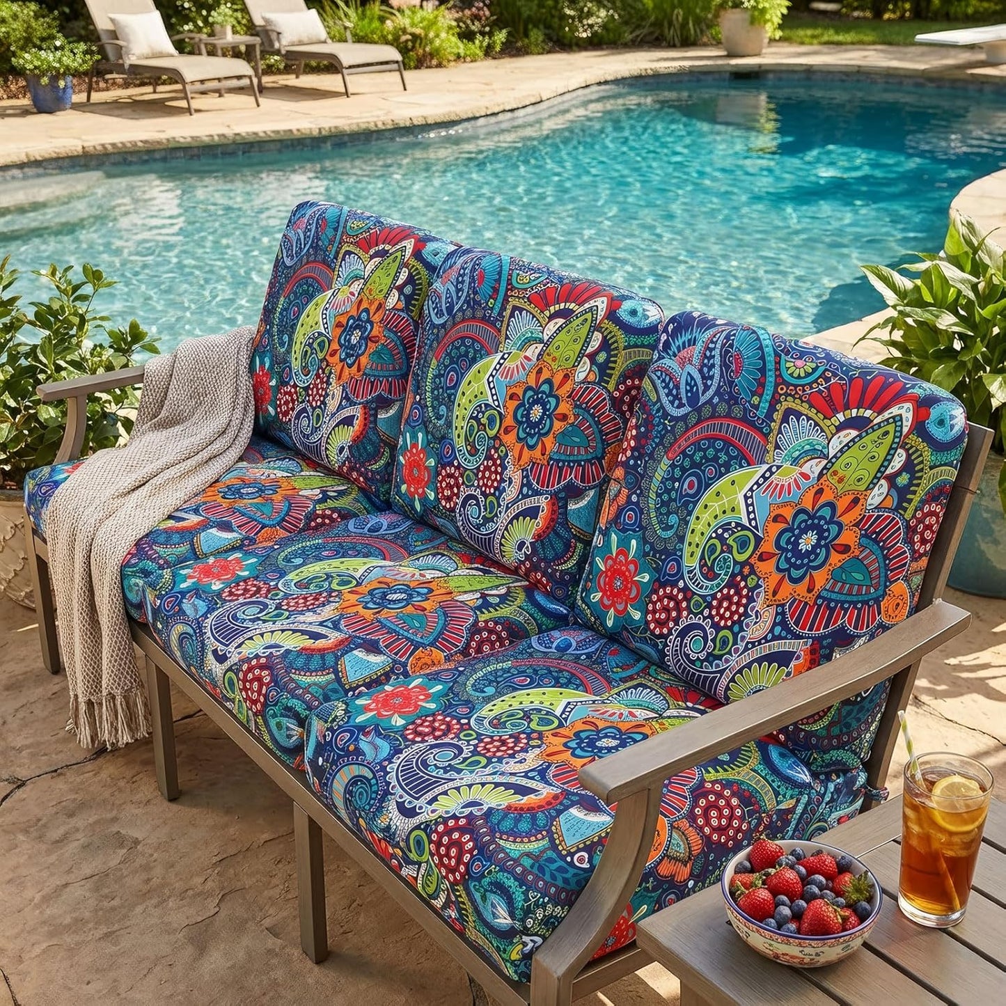 hyha Printed Couch Cushion Covers, Floral Sofa Covers Washable for Cushion Couch, Stretch Pattern Outdoor Cushion Covers for Patio Furniture with Elastic Bottom(Small, Paisley)