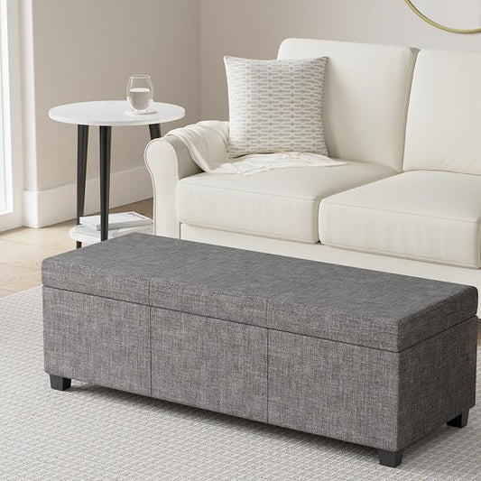 SIMPLIHOME Avalon 48 inch Wide Contemporary Rectangle Storage Ottoman Bench in - Image 2