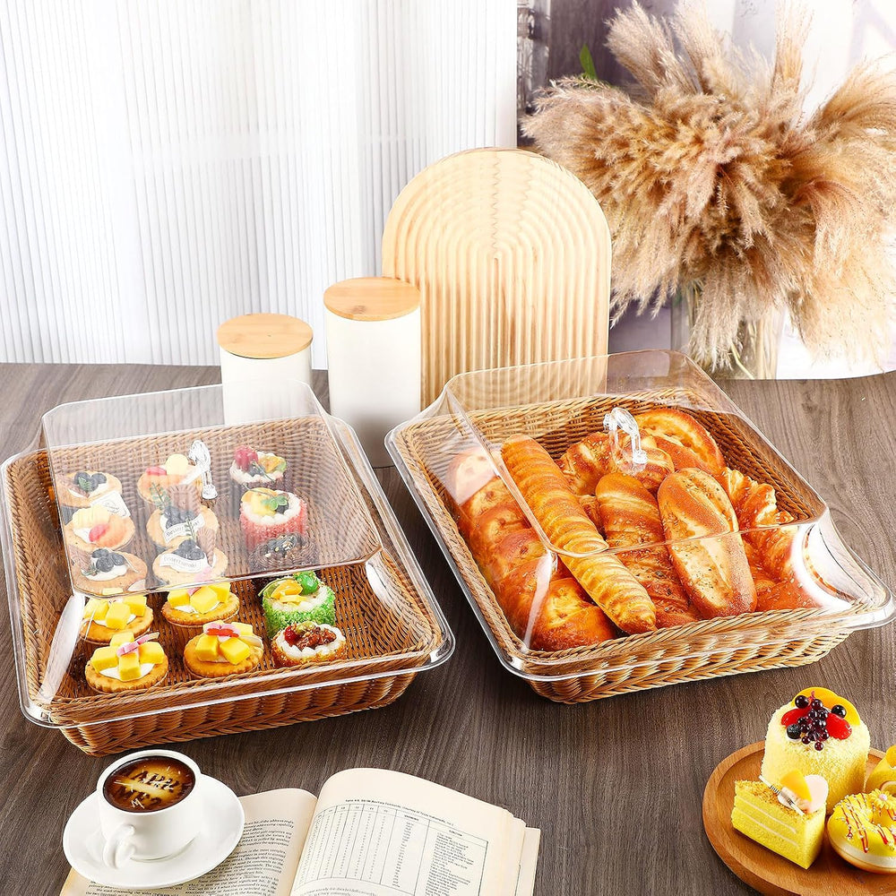 Mumufy 2 Pack Large Wicker Bread Baskets with Acrylic Lid,17.72x13.78''