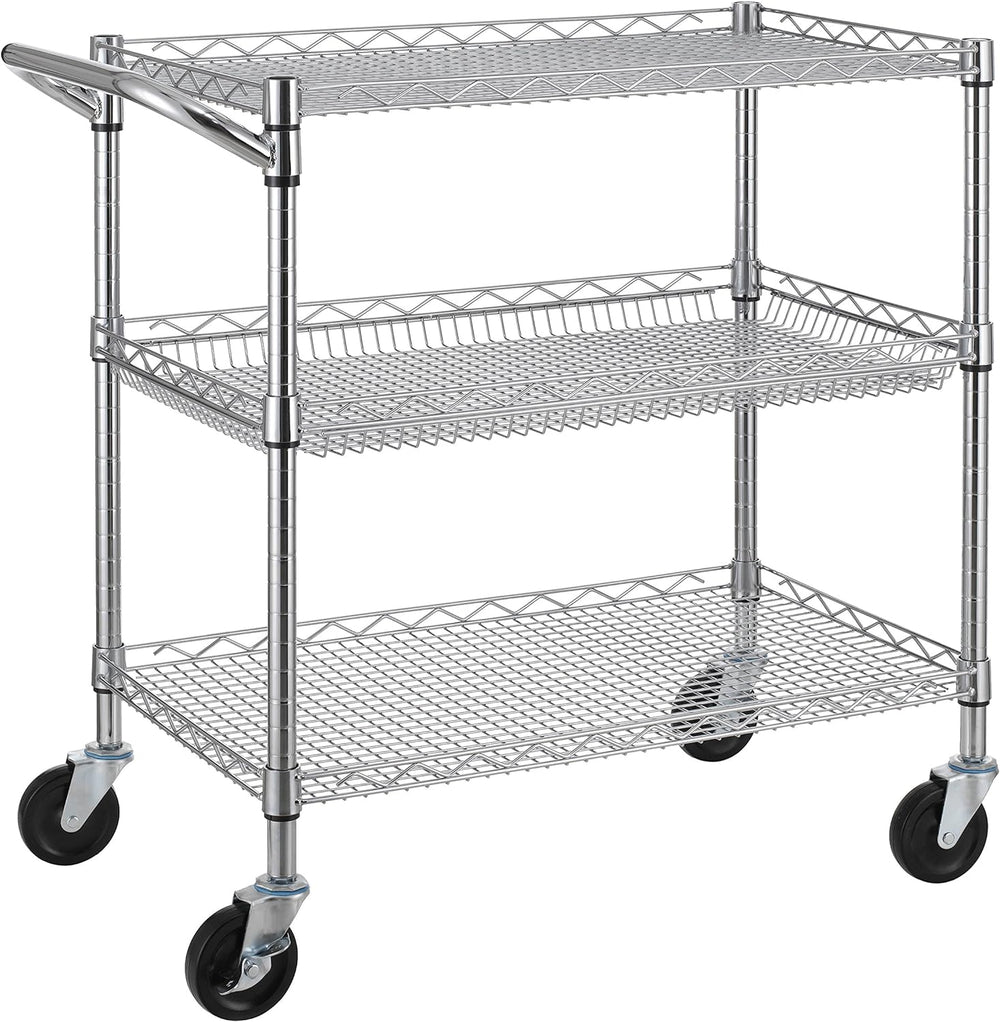 Finnhomy 3 Tier Heavy Duty Commercial Grade Utility Cart, Wire Rolling Cart w...