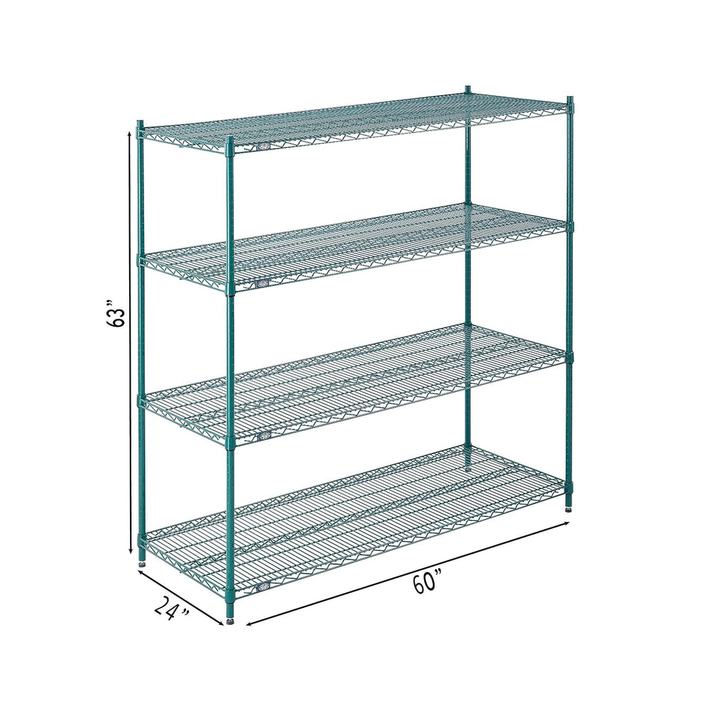 Nexel Poly-Green Antimicrobial Adjustable Wire Shelving Unit, 4 Tier, Heavy D...
