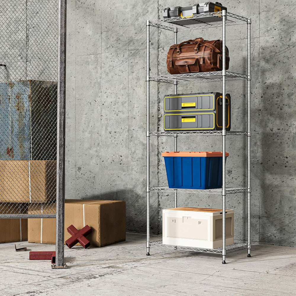 IZEUK 5-Tier Chrome Metal Storage Shelves, Adjustable Wire Shelving Unit for ...