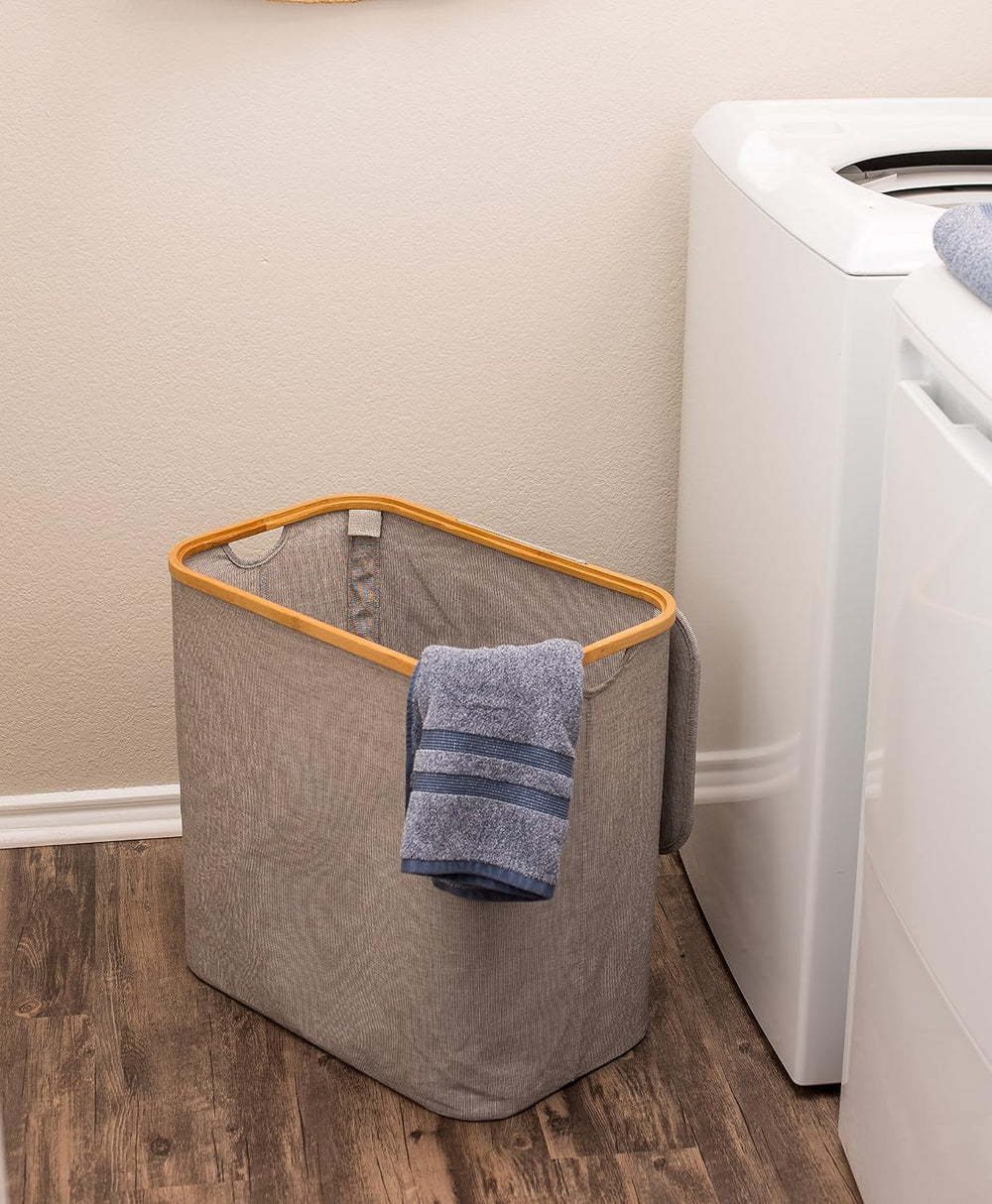 BirdRock Home Bamboo & Canvas Hamper | Single Laundry Basket with Lid | F...
