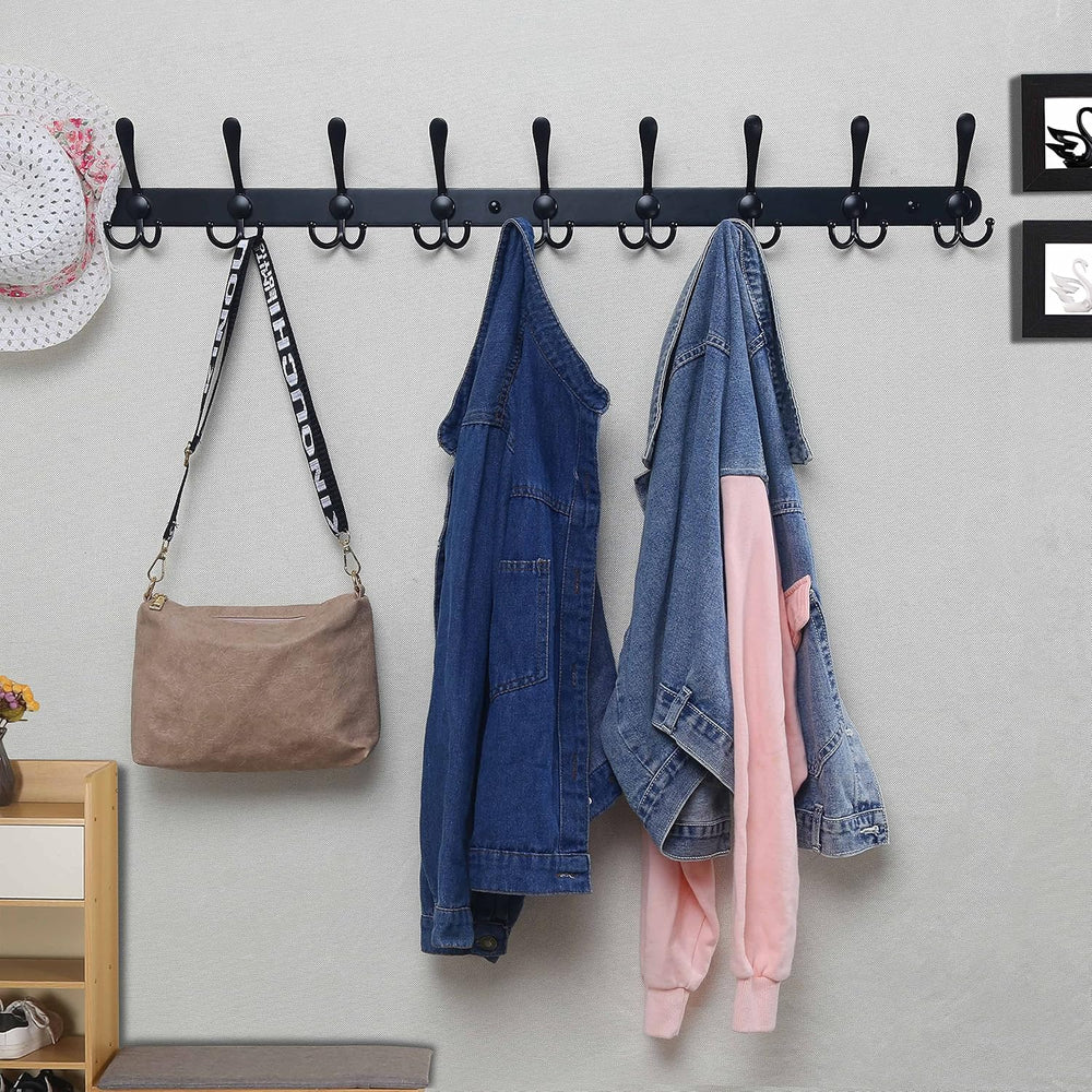 Dseap Coat Rack Wall Mount - 38” Long 10-Tri-Hooks Heavy Duty Coat Hanger Rai...