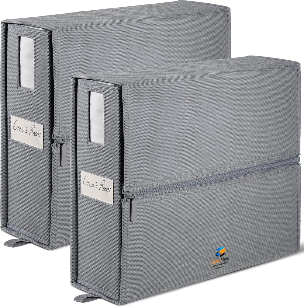 LINENMATE The Original Linen Storage Container, 2-Pack (Twin/Full Size, Grey)