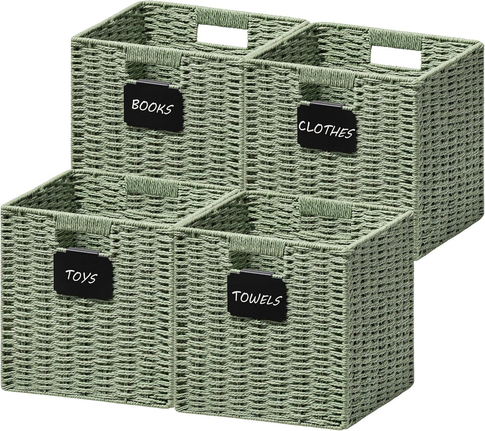 UBBCARE 4 Pack Small Wicker Basket, 9×9 Storage Cubes with Label, Foldable Gr...