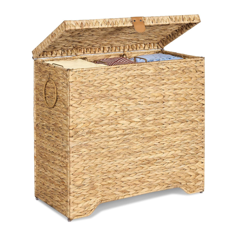 130L Wicker Laundry Hamper, 3-Section Laundry Basket with Lid