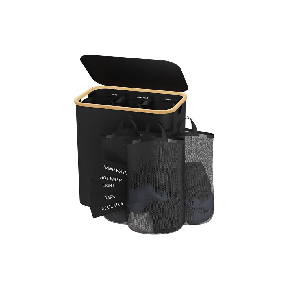 160L Laundry Hamper with Lid, 3 Section Laundry Basket with 3 Removable Bag