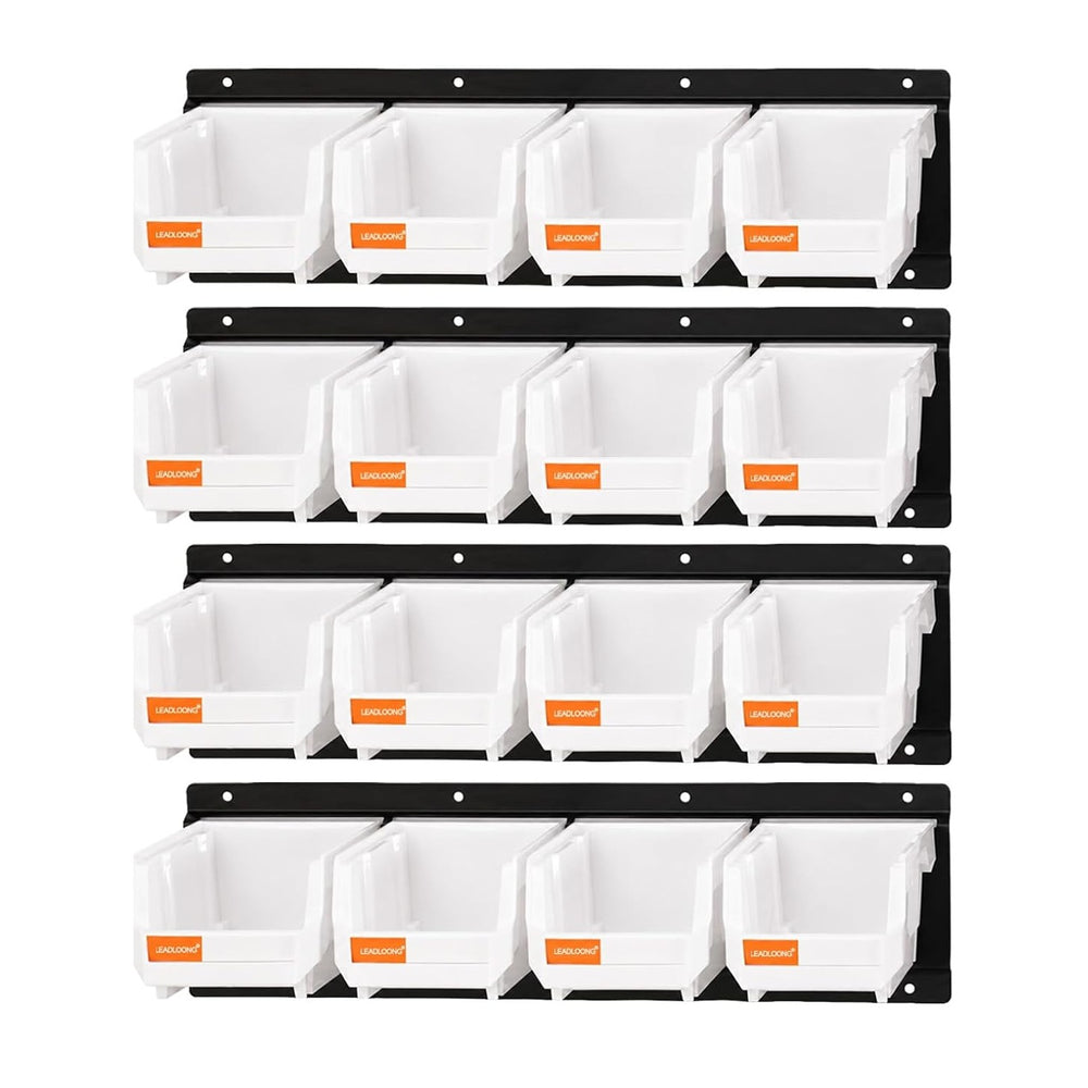 16pc Wall-Mounted Storage Organizer Set with Metal Rails White