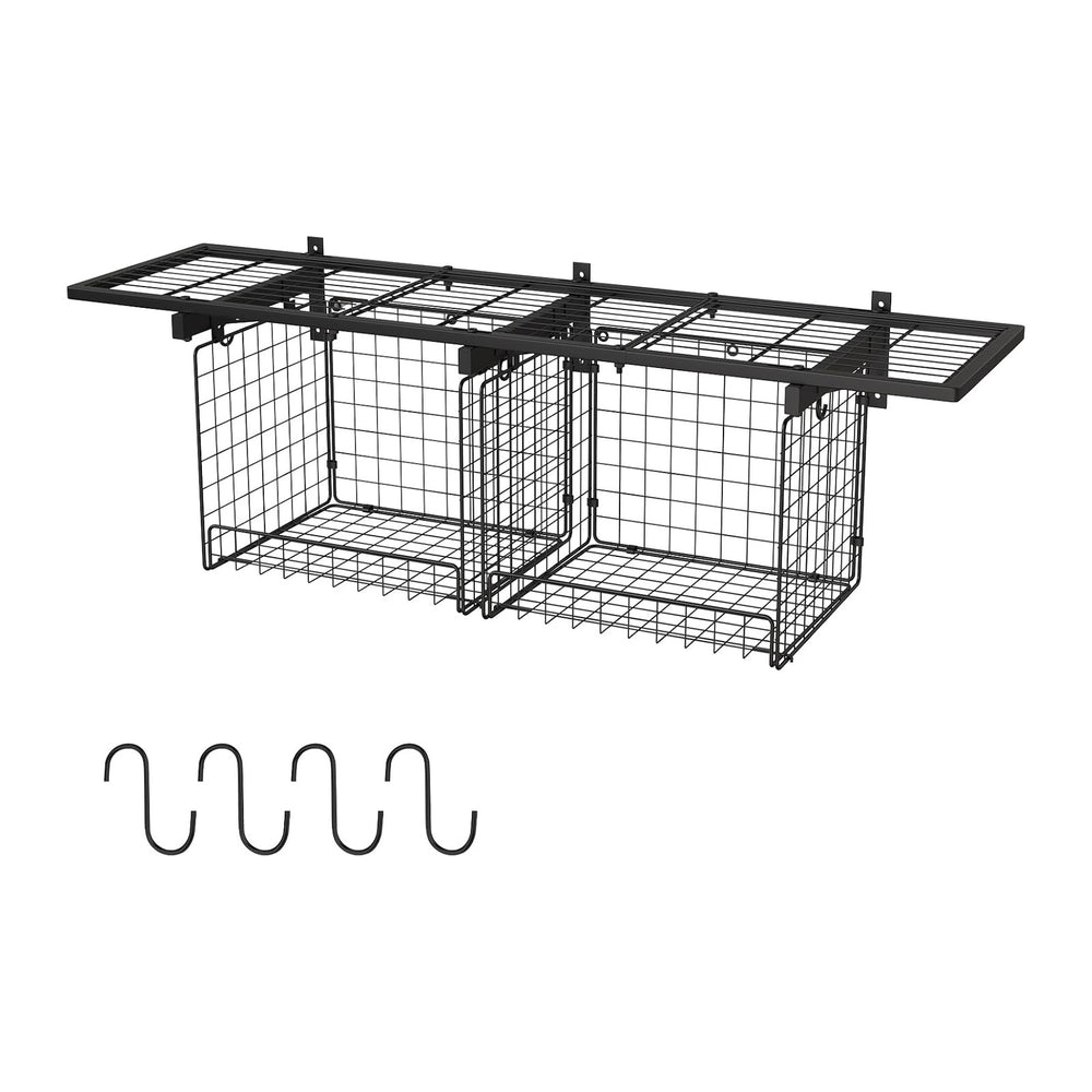 1x4ft Heavy Duty Garage Wall Shelving with 2 Wire Baskets, Garage Shelving Wa...