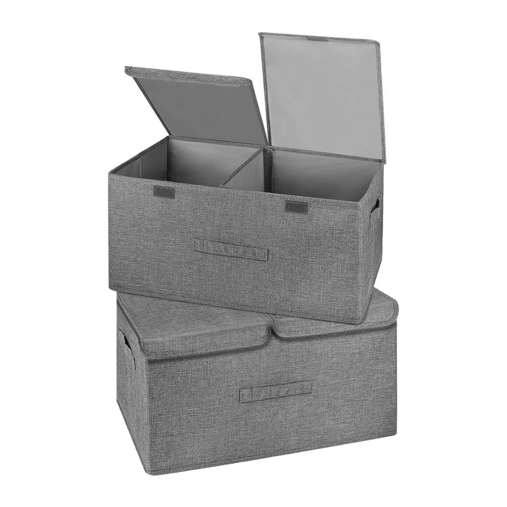 2 Pack Large Storage Boxes with Lids and Handles, Collapsible Linen Storage B...
