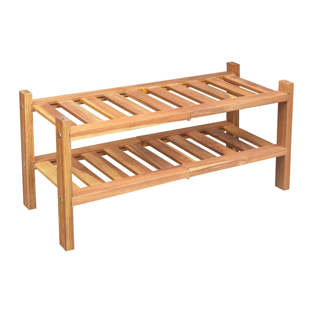 2-Tier Acacia Wood Stackable Shoe Rack - Brush Teak
