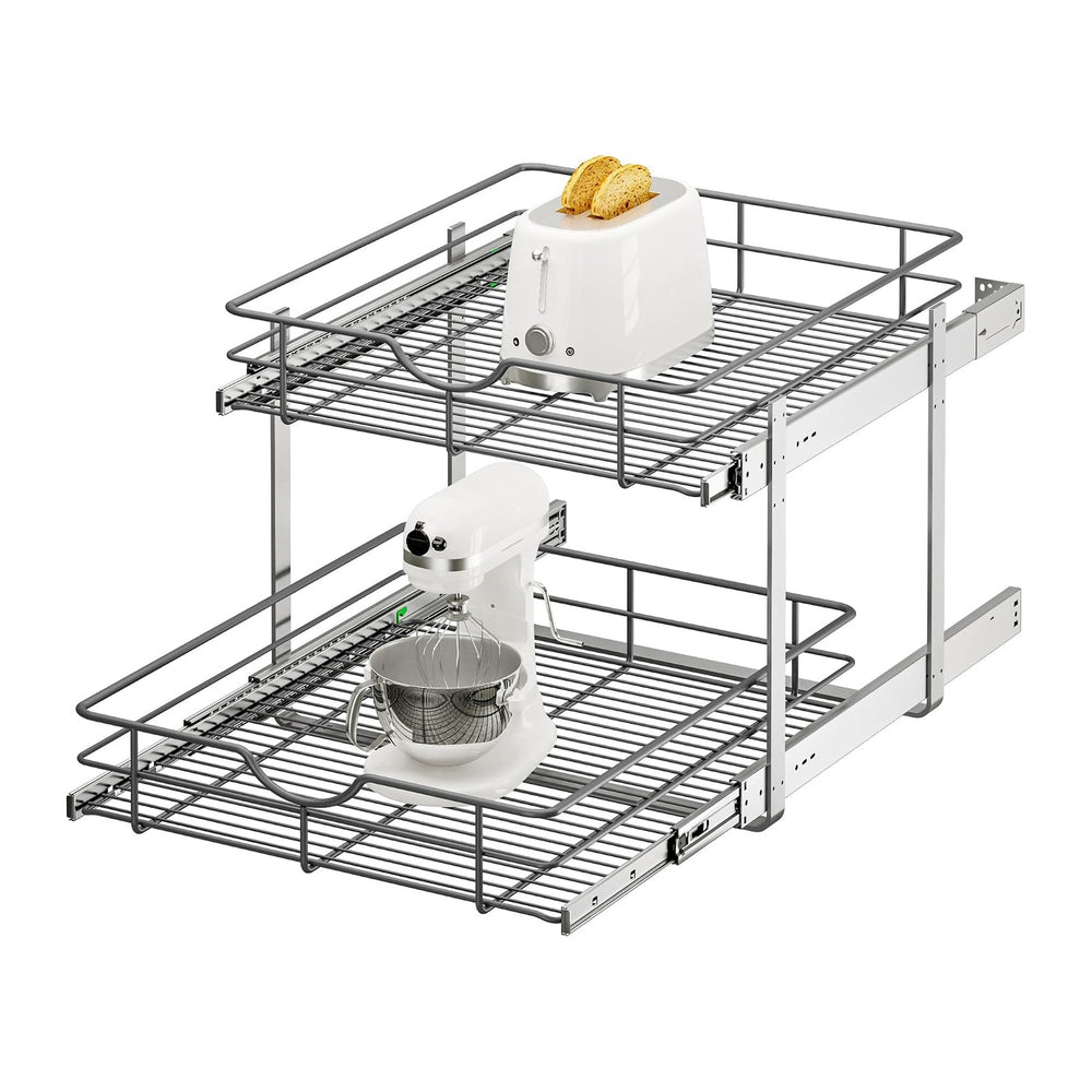 2 Tier Pull Out Cabinet Organizer - 20" W x 22" D Soft Close Slide ...