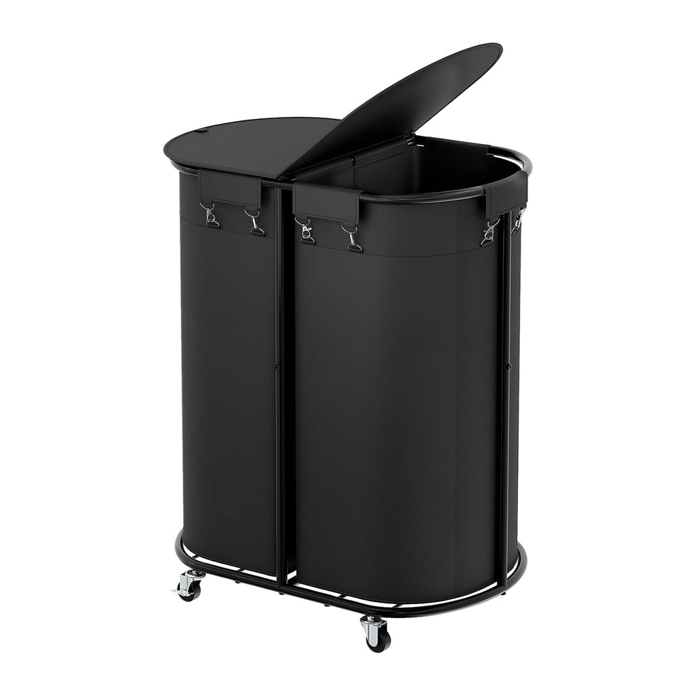 200L Double Laundry Hamper with Lid & Wheels, Oval Rolling Laundry Basket