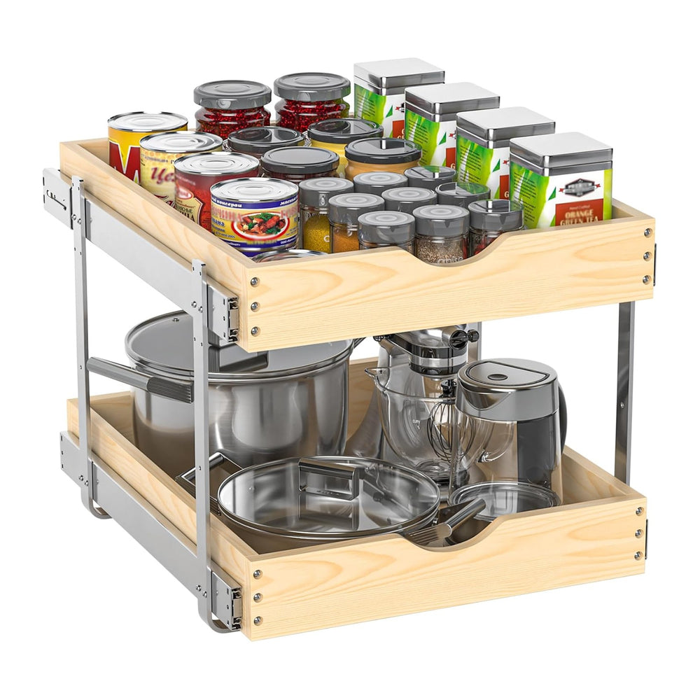 21" Deep 2-Tier Pull Out Cabinet Organizer - Wood Pull Out Drawers