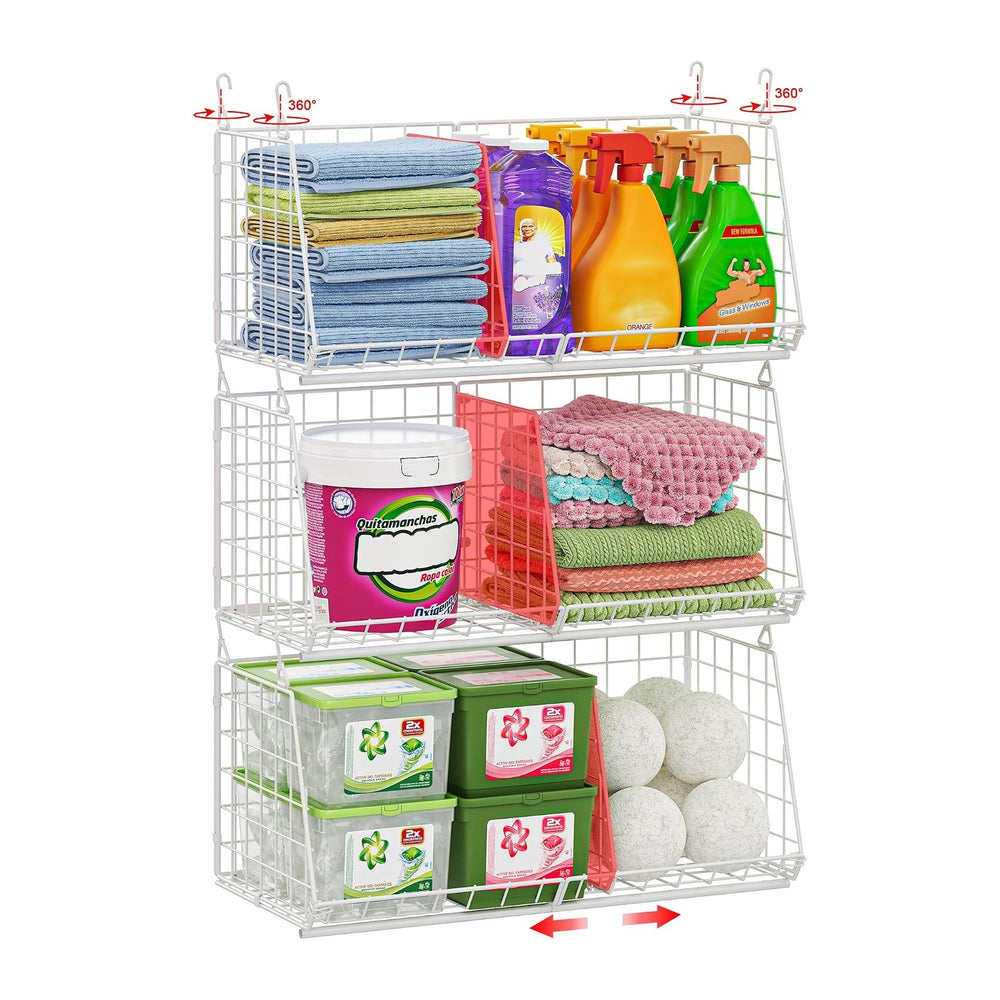 23.62” Extra-Long Under-Shelf Hanging Laundry Basket Organizer, 3-Pack Space-...