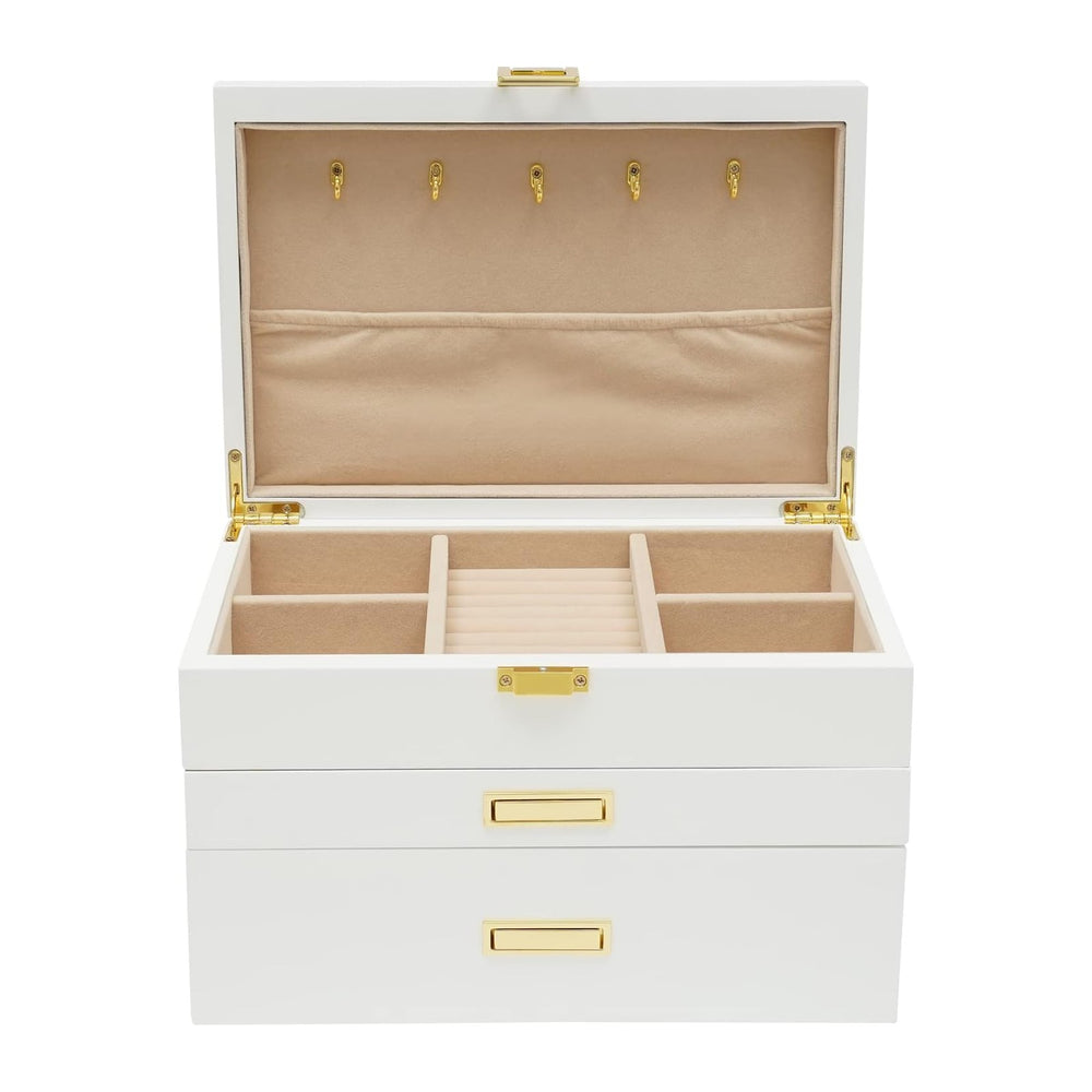 3 Layers Jewelry Storage Box with 2 Drawers, Large Wooden Jewelry Box for Wom...