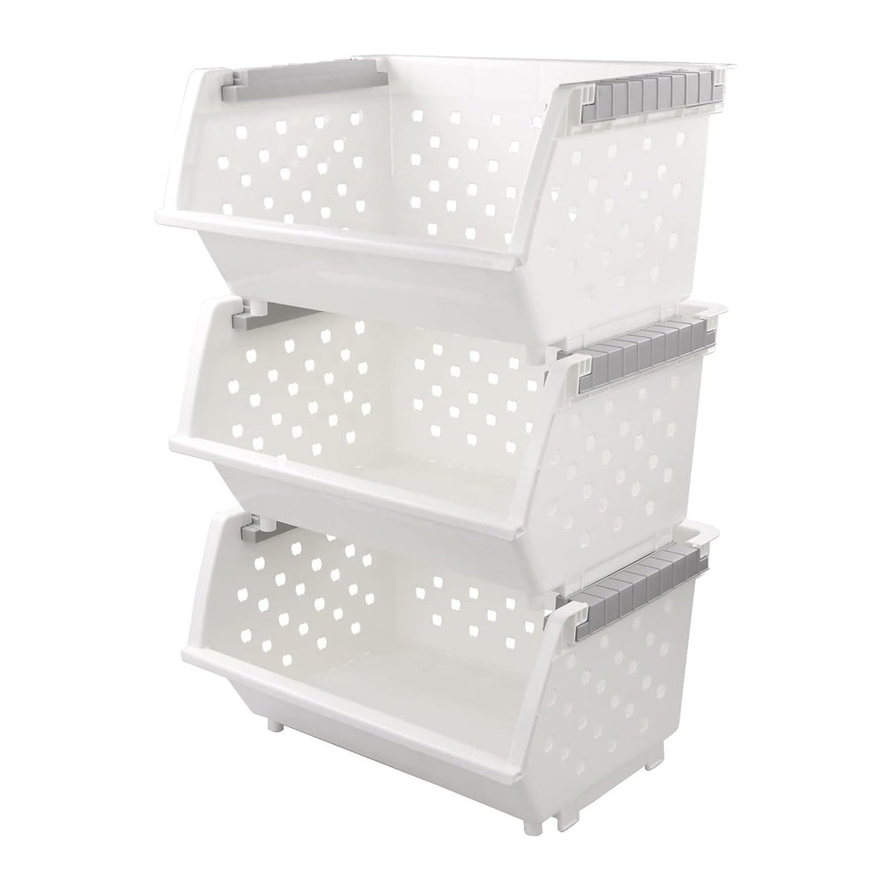 3 Pack Large Stackable Storage Bins Kitchen Plastic Stacking Basket