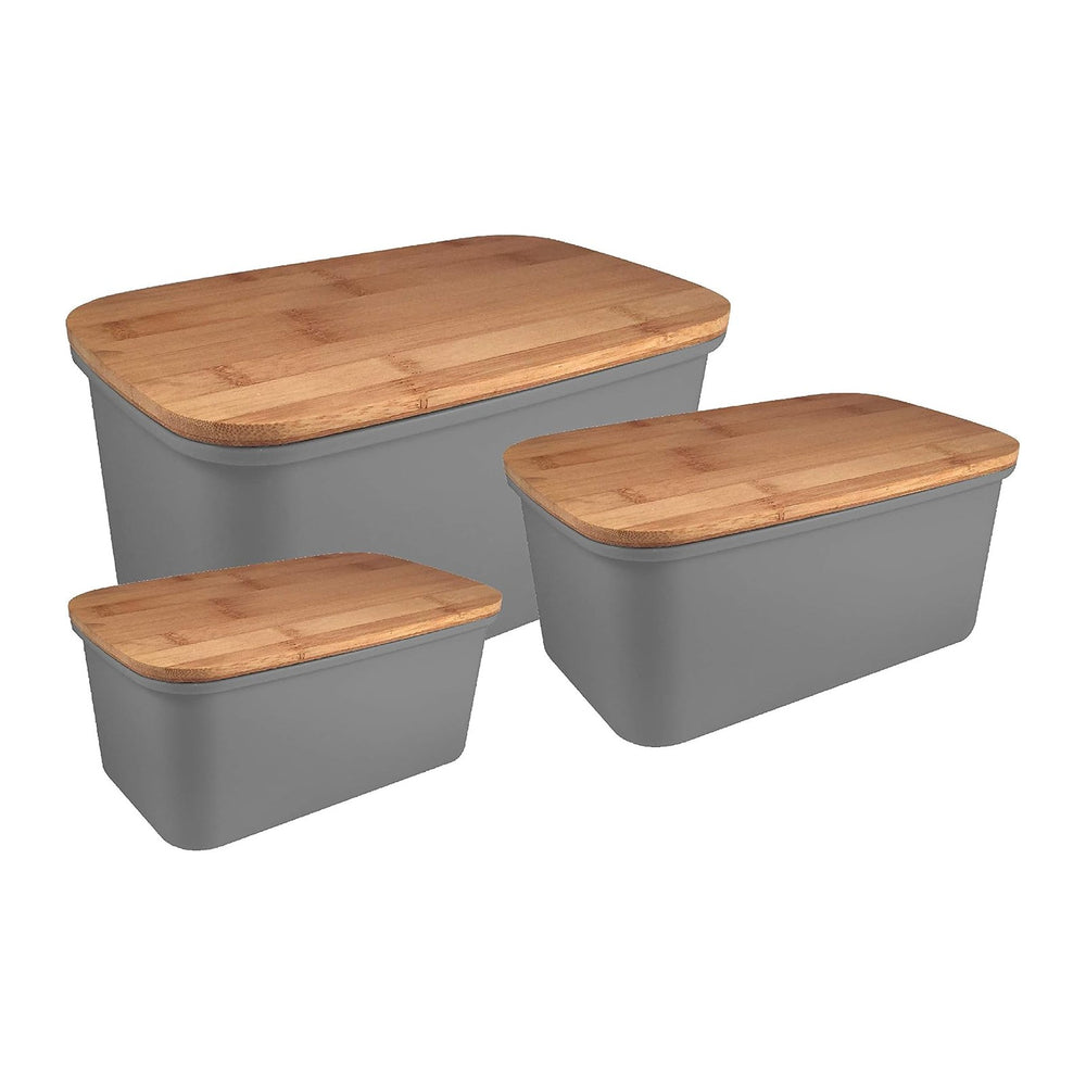 3 Pack Storage Bins with Bamboo Lids, Plastic Storage Containers with Lids St...