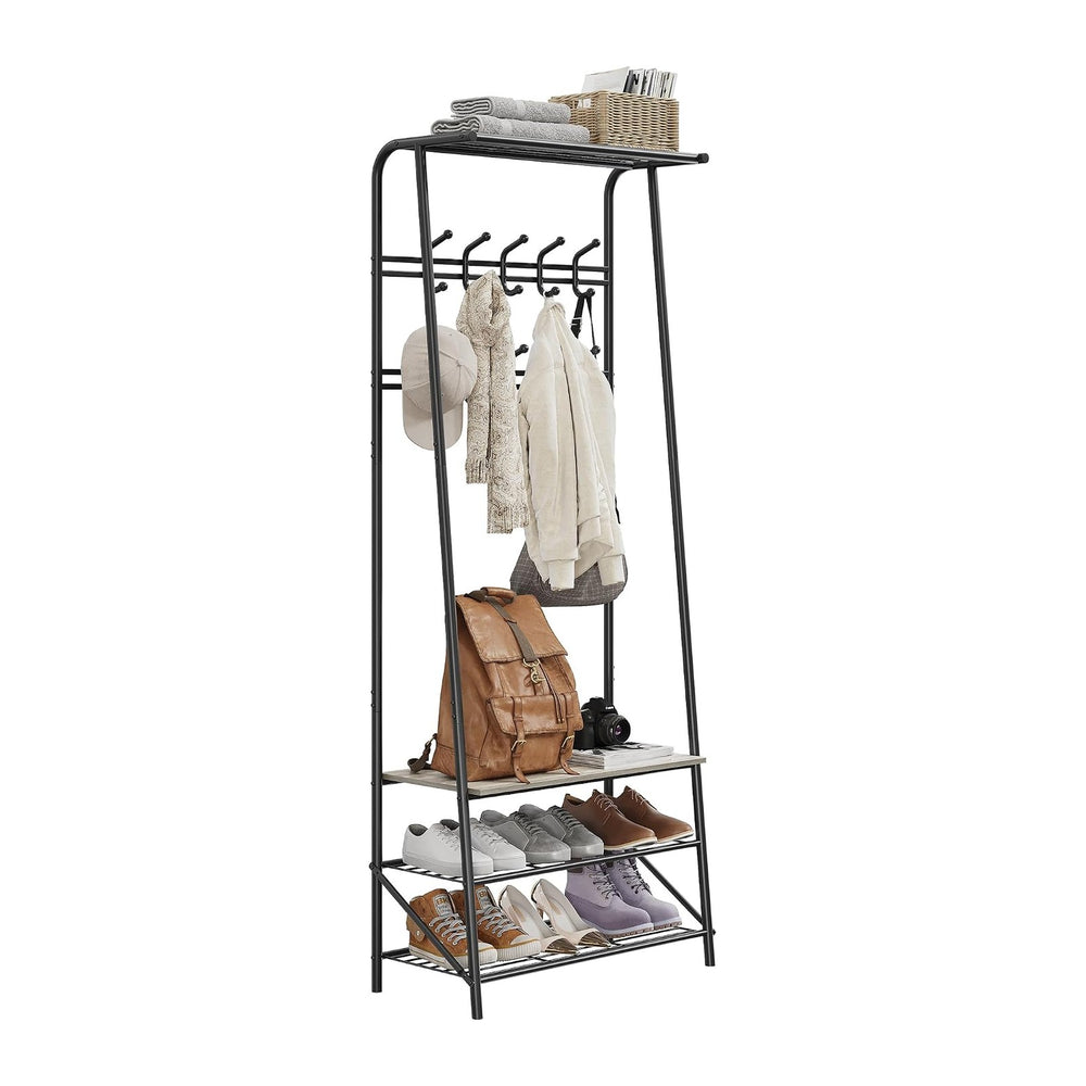 4-In-1 Hall Tree Coat Rack Shoe Bench with 5 Hooks & 4-Tier Shelf, Metal ...