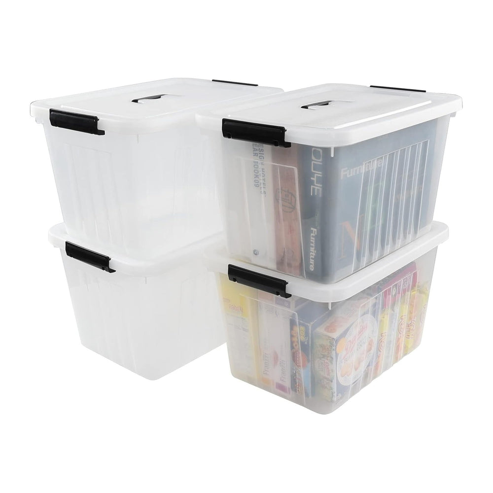 4-Pack 25 Quart Storage Boxes, Plastic Storage Latch Bin
