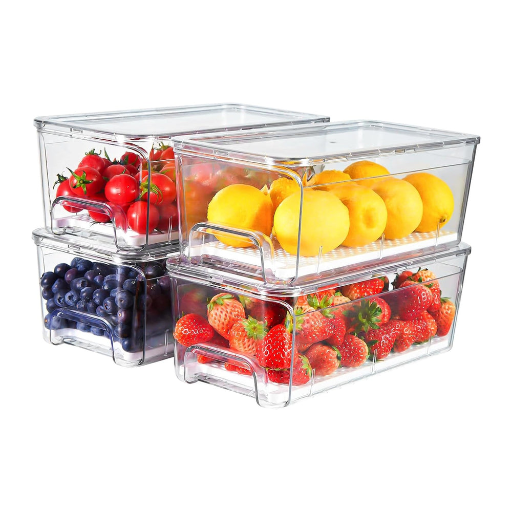4-Pack Refrigerator Drawer Organizer Bins, Clear Stackable Pull Out Fridge Or...