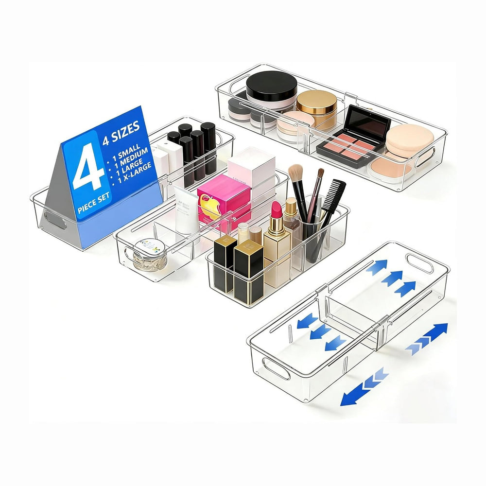 4 Pcs Expandable Drawer Organizer, Adjustable Desk Drawer Organizer with Divi...