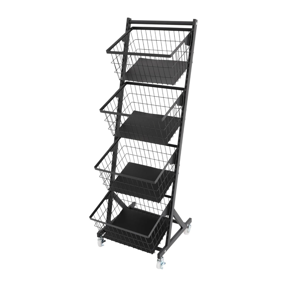 4-Tier Kitchen Storage Cart with 4 Baskets and Wheels, Black