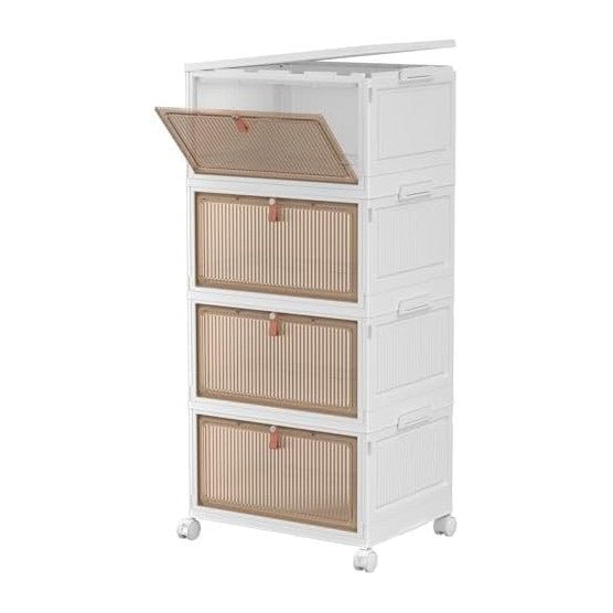4 Tier Plastic Storage Bins with Lids 28QT, Stackable, Wheeled, Collapsible, ...