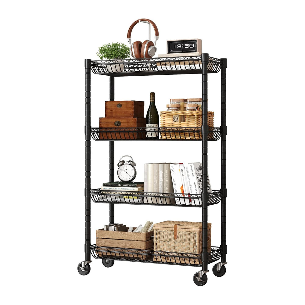4-Tier Rolling Storage Shelves with Wire Baskets,30x13.5x44.5in