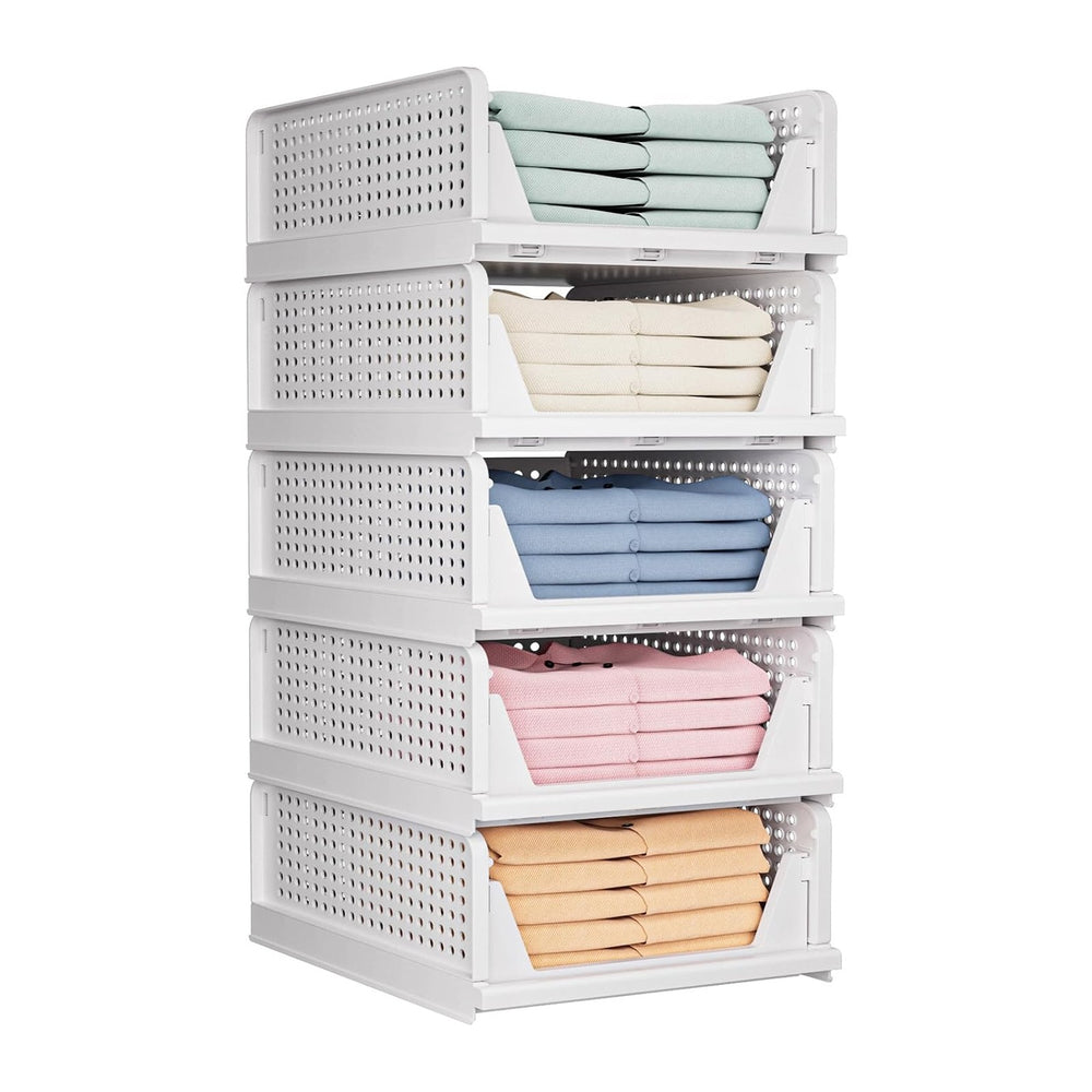 5 Pack Folding Closet Organizers Storage Box, Stackable Storage Bins, Plastic...