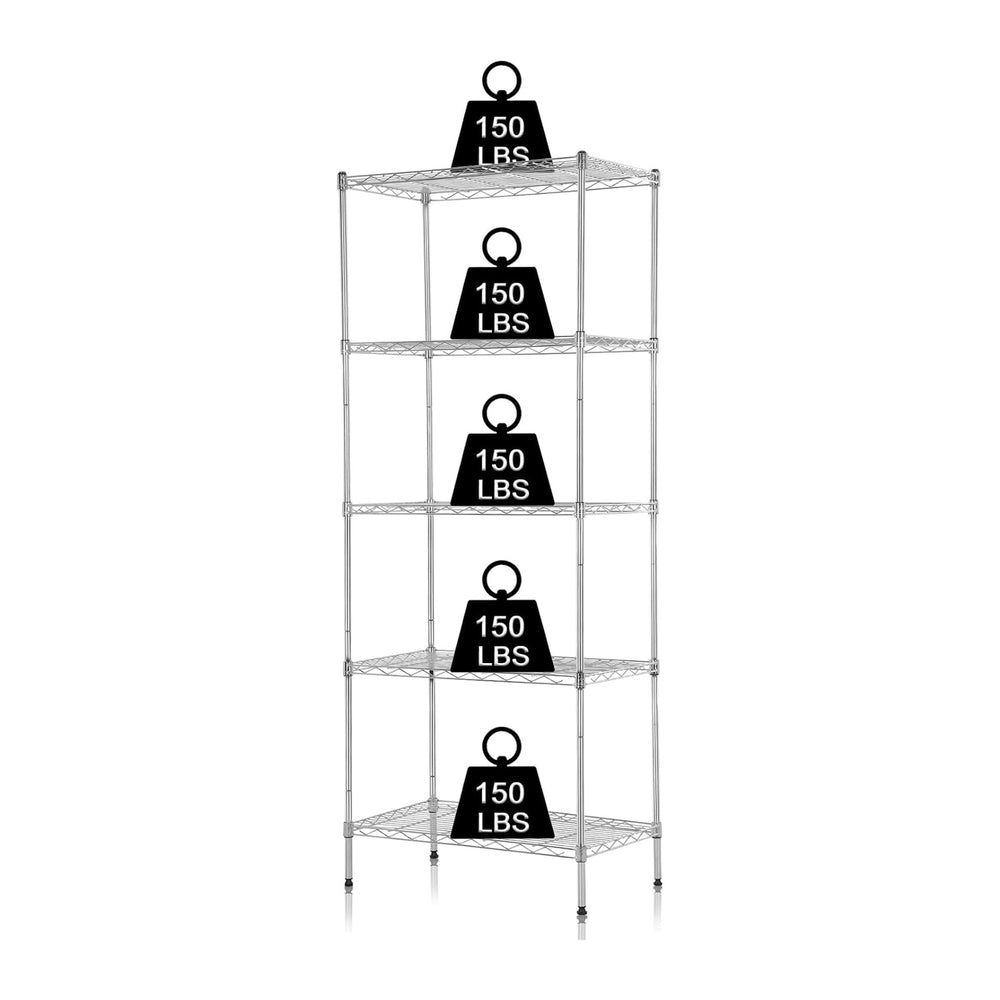 5-Tier Metal Shelving Unit, 750 lb, 24 x 14 x 60 in, Chrome