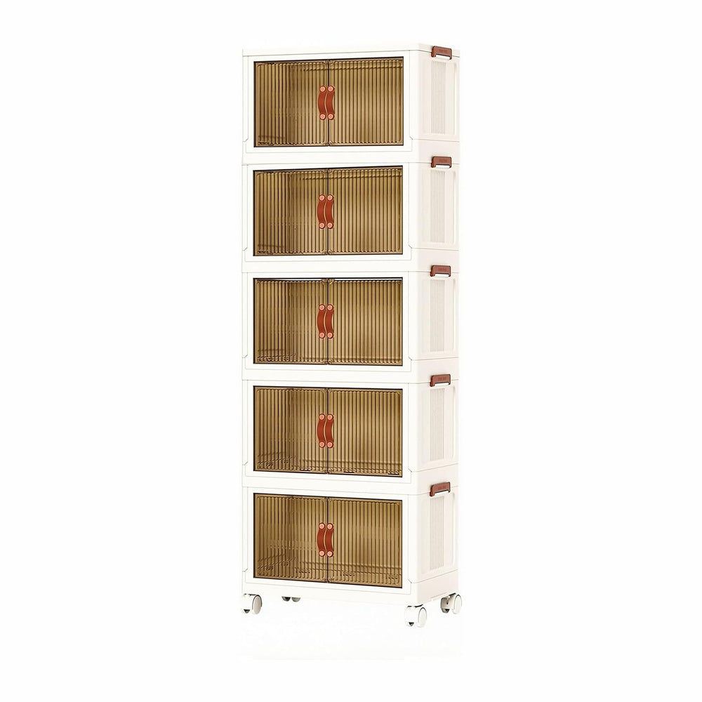 5 Tier Plastic Stackable Storage Bins and Boxes Organizer, Foldable Container...