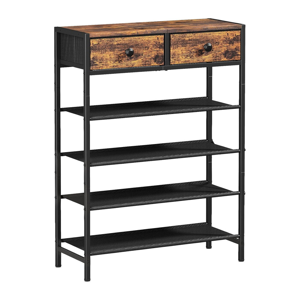5 Tier Shoe Rack with 2 Drawers, Rustic Brown