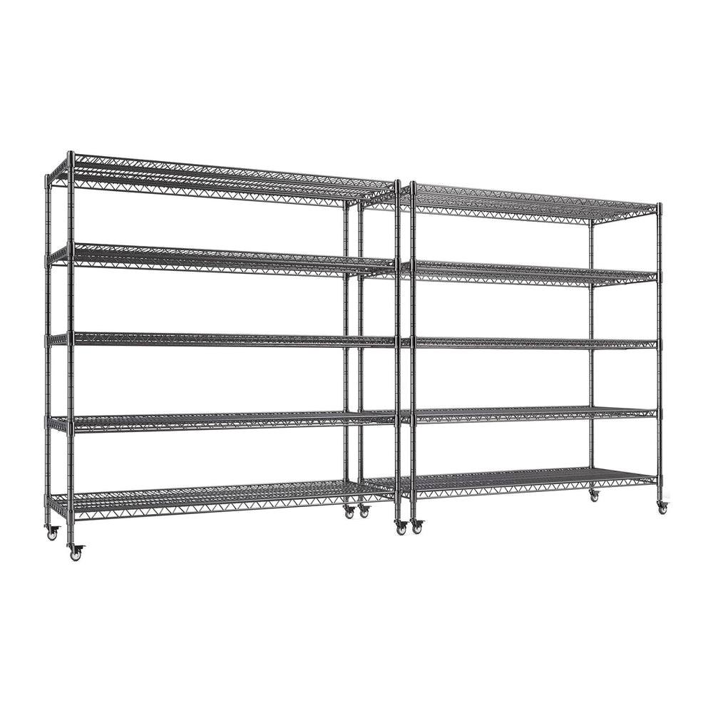 5 Tier Wire Shelving 2 Pack | 55”W Storage Shelves Heavy Duty | Rolling Wire ...