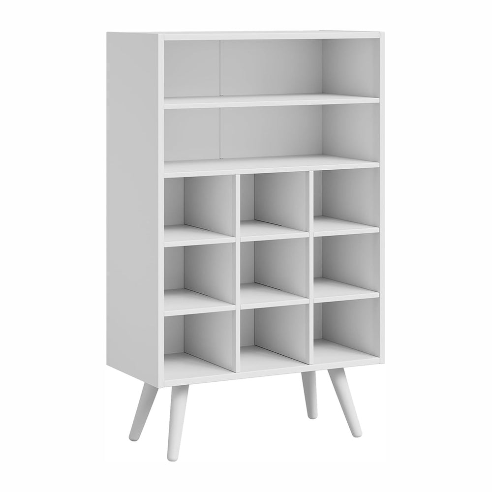 5 Tiers Shoe Cubby with Legs, Stackable Wood Shoe Rack Organizer with 9-Cube ...