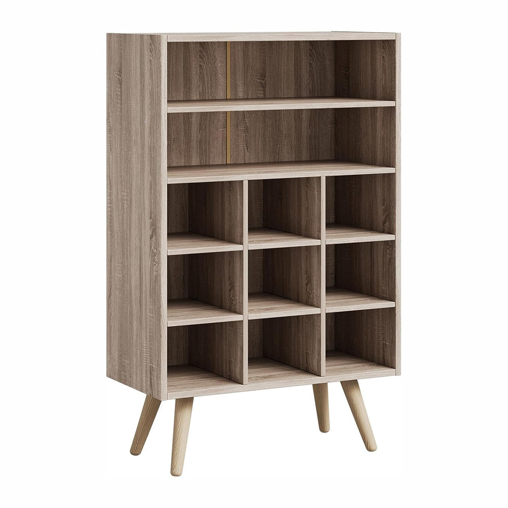 5 Tiers Wood Shoe Rack with Legs, Stackable Shoe Cubby with 2 Storage Shelves...