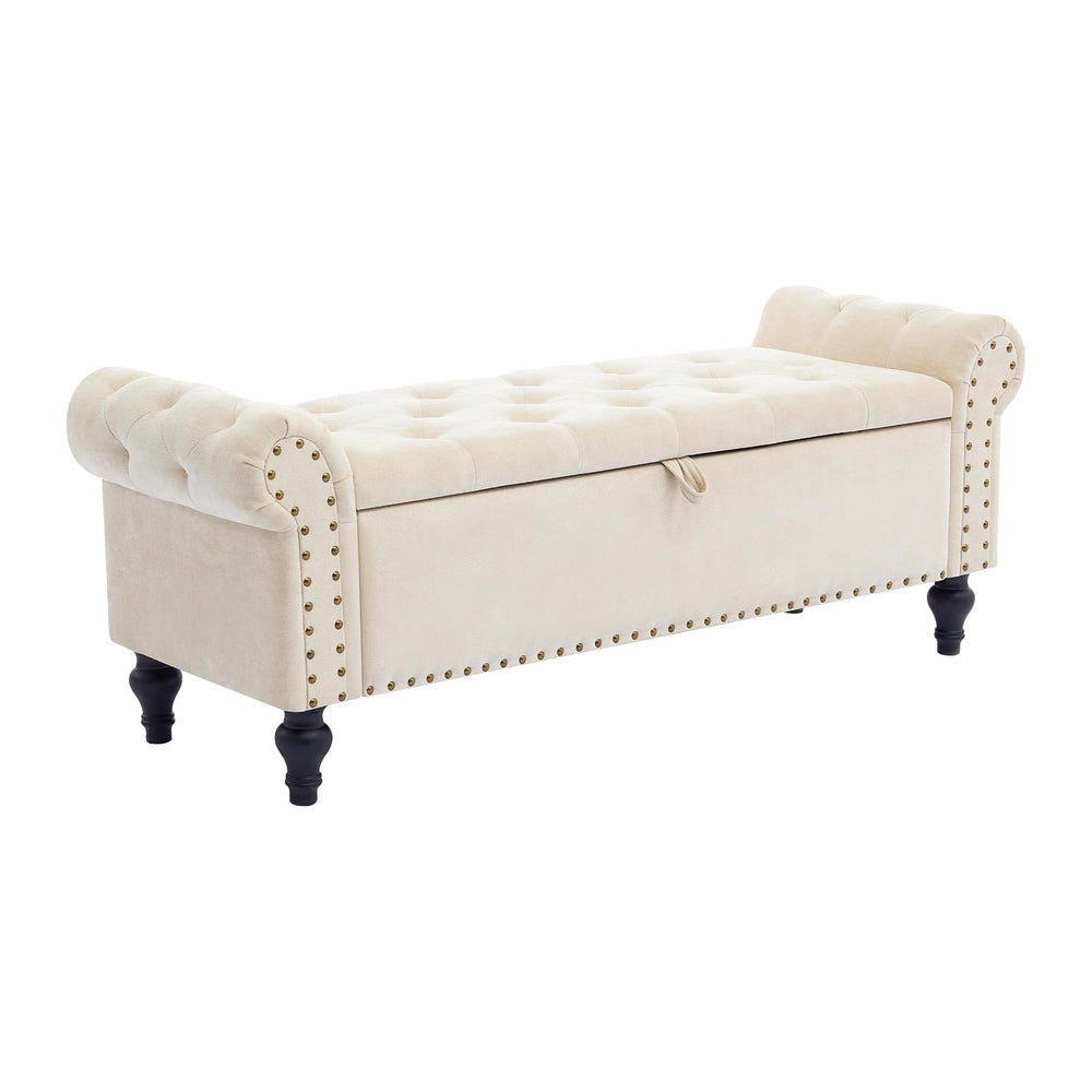 51" Storage Bench for Bedroom, Upholstered Ottoman Bench, Chenille Beige