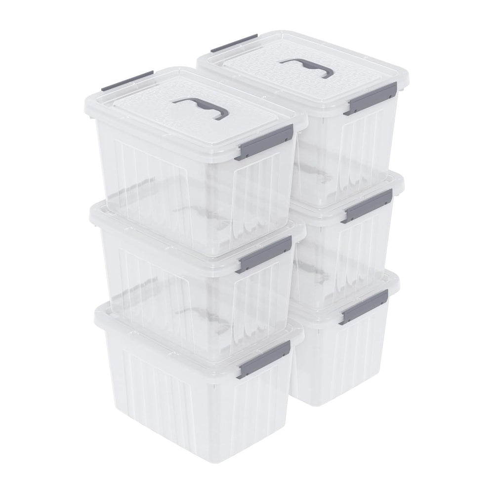 6-Pack 10 Quart Clear Latching Bin with Handle, Plastic Storage Box
