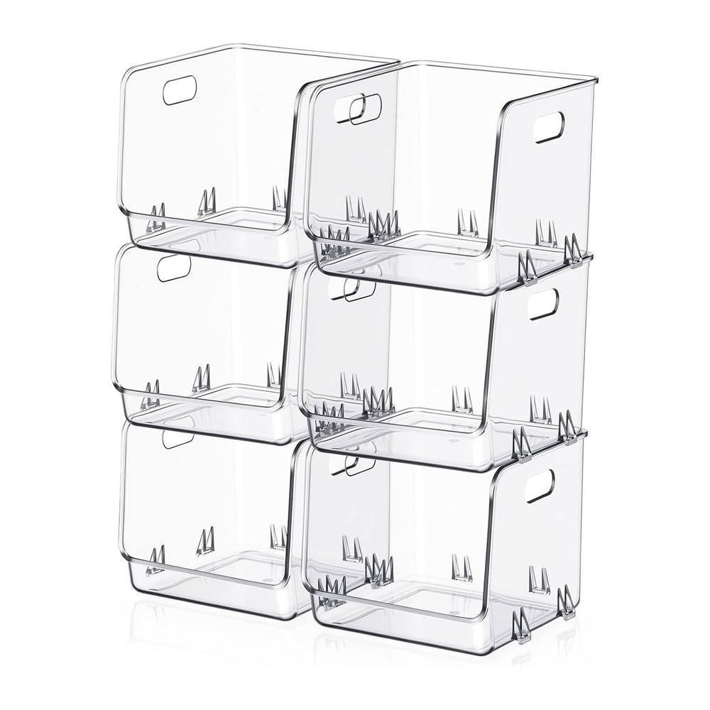 6 Pcs Clear Plastic Storage Bins Stackable Pantry Organizer