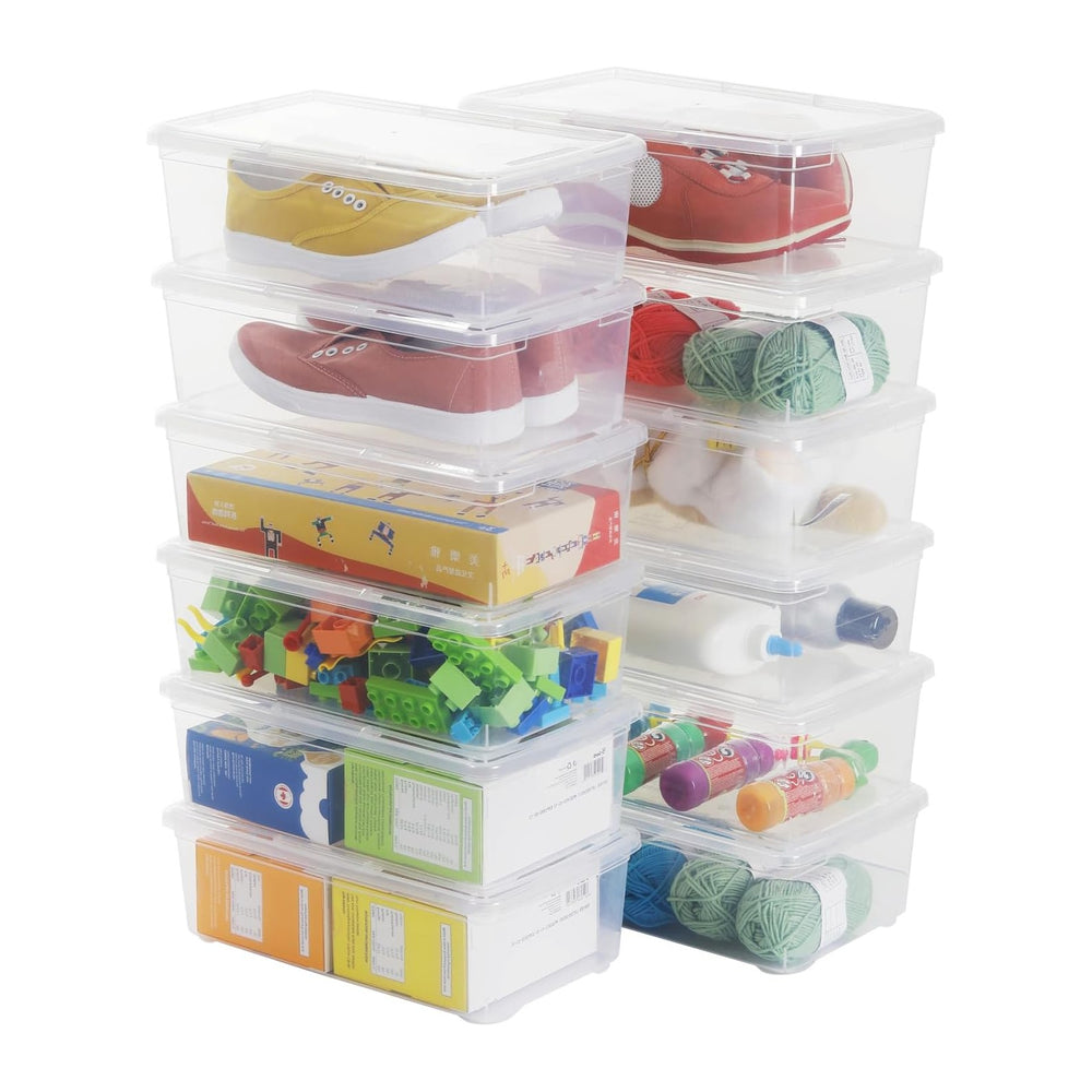 6 Quart Stackable Plastic Storage Shoebox, BPA-Free Nestable Container with L...
