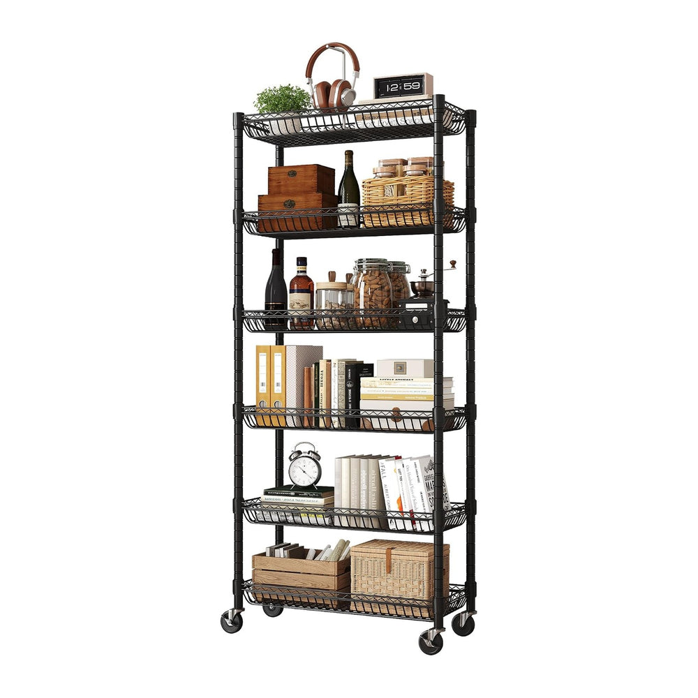 6-Tier Rolling Storage Shelves with Wire Baskets,30 x 13.5 x 65in